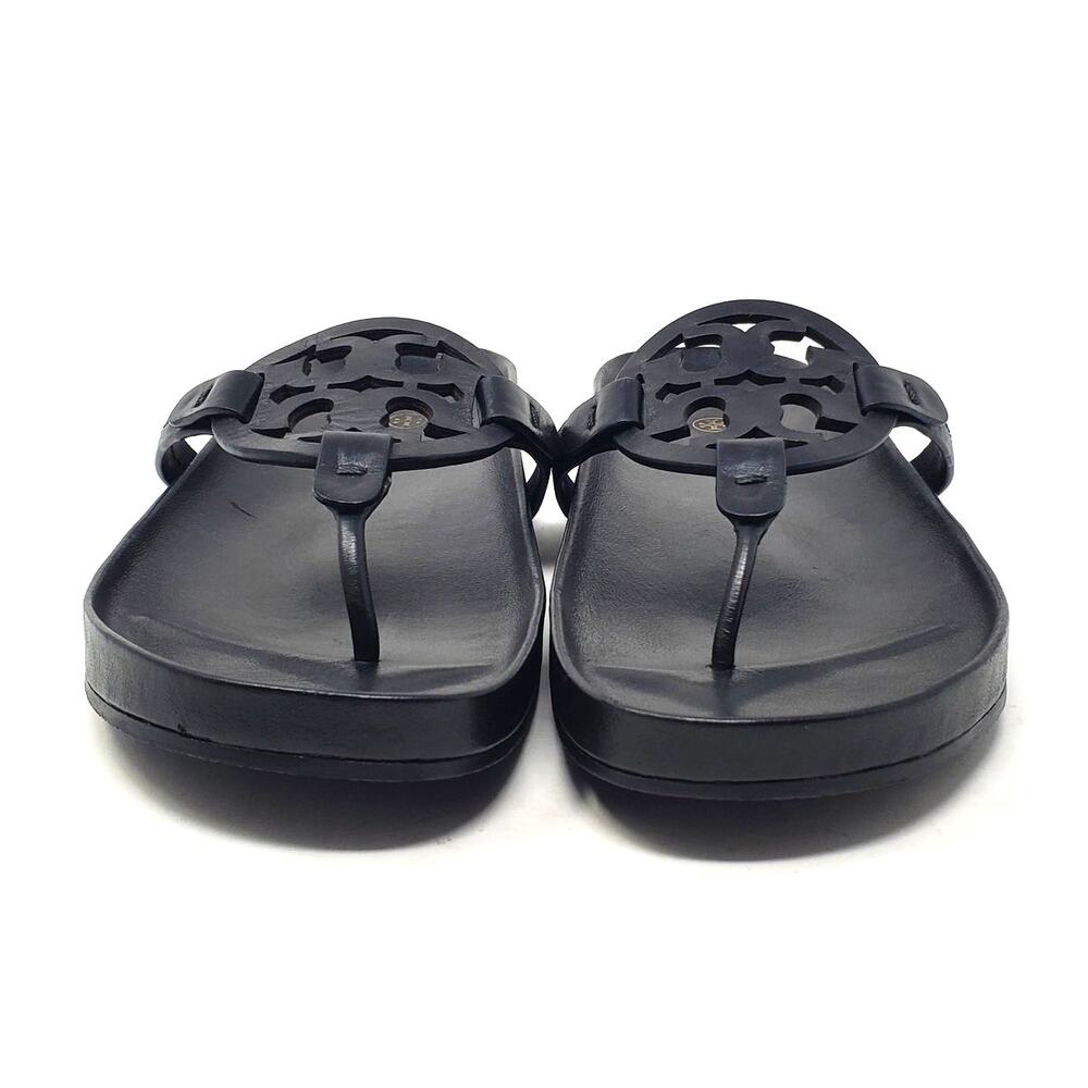 Tory Burch Miller Cloud Thong Sandals Calf Leather Perfect Black Logo Size 9.5 M - Picture 5 of 10